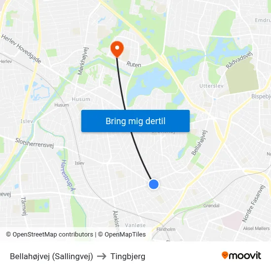 Bellahøjvej (Sallingvej) to Tingbjerg map