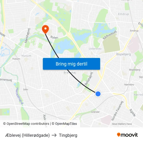 Æblevej (Hillerødgade) to Tingbjerg map