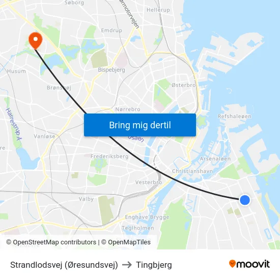 Strandlodsvej (Øresundsvej) to Tingbjerg map