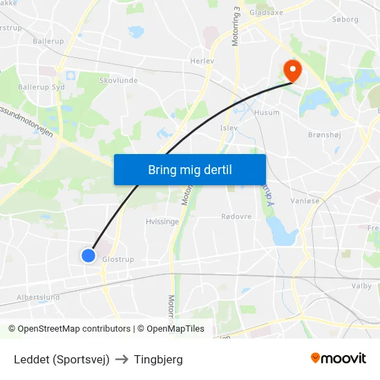 Leddet (Sportsvej) to Tingbjerg map