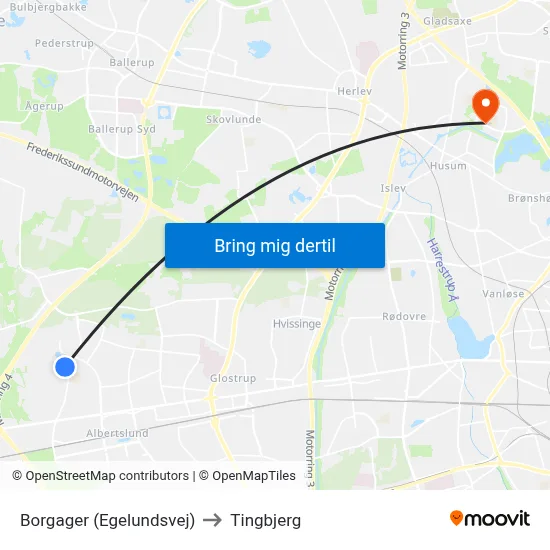 Borgager (Egelundsvej) to Tingbjerg map