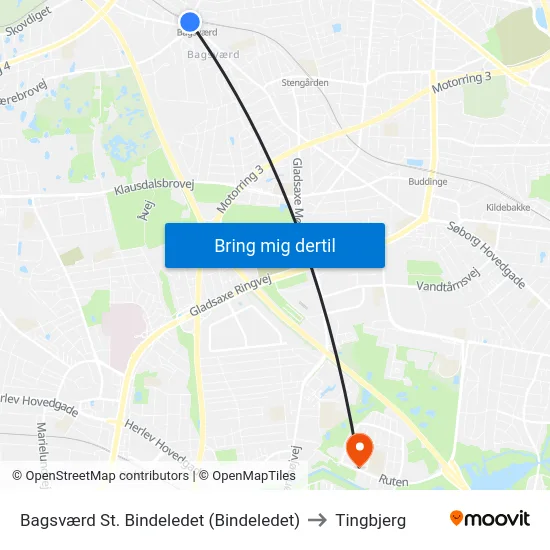 Bagsværd St. Bindeledet (Bindeledet) to Tingbjerg map