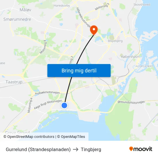 Gurrelund (Strandesplanaden) to Tingbjerg map