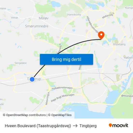 Hveen Boulevard (Taastrupgårdsvej) to Tingbjerg map