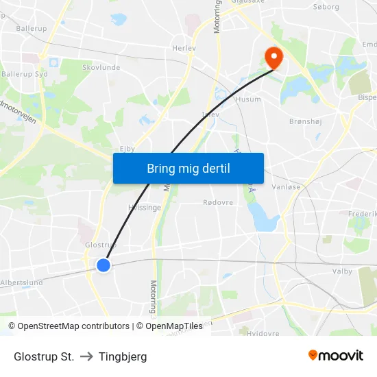 Glostrup St. to Tingbjerg map