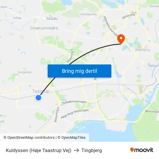 Kuldyssen (Høje Taastrup Vej) to Tingbjerg map