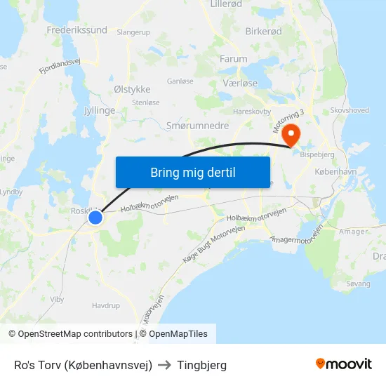 Ro's Torv (Københavnsvej) to Tingbjerg map