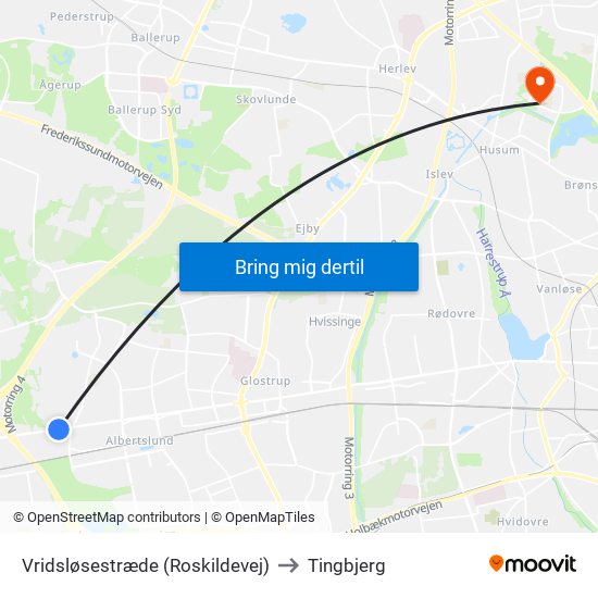 Vridsløsestræde (Roskildevej) to Tingbjerg map
