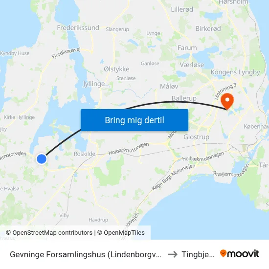 Gevninge Forsamlingshus (Lindenborgvej) to Tingbjerg map