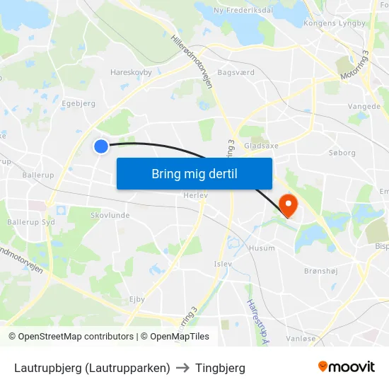 Lautrupbjerg (Lautrupparken) to Tingbjerg map