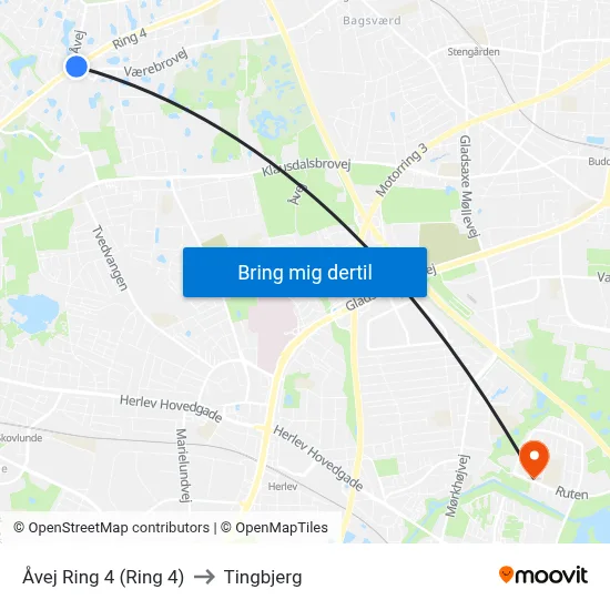 Åvej Ring 4 (Ring 4) to Tingbjerg map