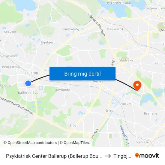 Psykiatrisk Center Ballerup (Ballerup Boulevard) to Tingbjerg map