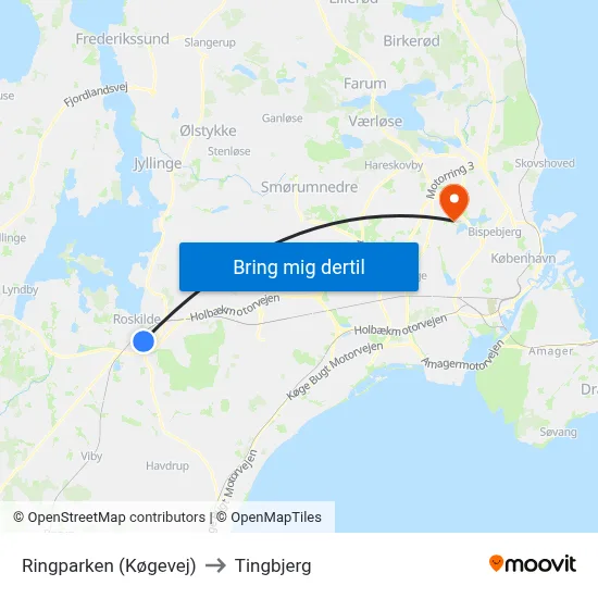Ringparken (Køgevej) to Tingbjerg map