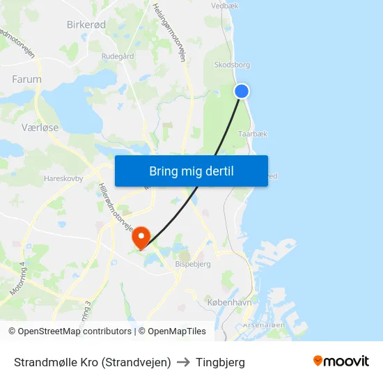 Strandmølle Kro (Strandvejen) to Tingbjerg map