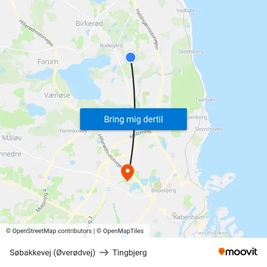 Søbakkevej (Øverødvej) to Tingbjerg map