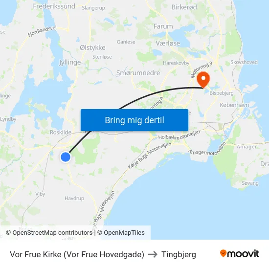 Vor Frue Kirke (Vor Frue Hovedgade) to Tingbjerg map