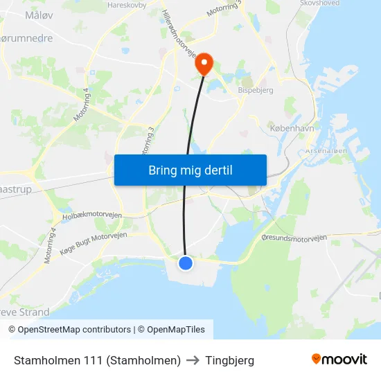 Stamholmen 111 (Stamholmen) to Tingbjerg map