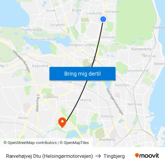 Rævehøjvej Dtu (Helsingørmotorvejen) to Tingbjerg map