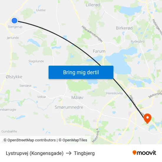 Lystrupvej (Kongensgade) to Tingbjerg map
