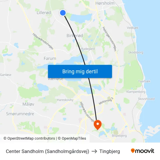 Center Sandholm (Sandholmgårdsvej) to Tingbjerg map