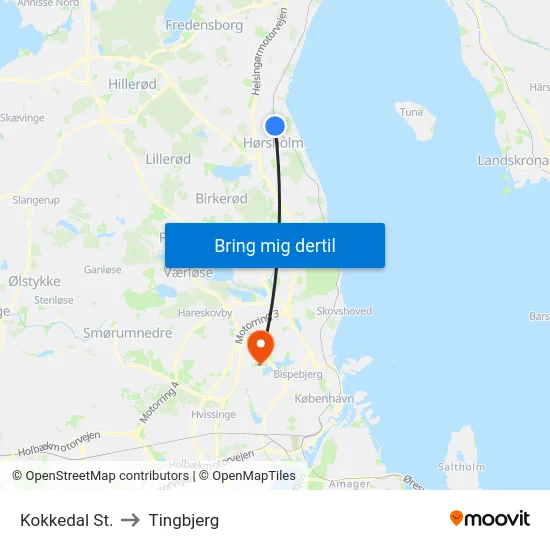 Kokkedal St. to Tingbjerg map