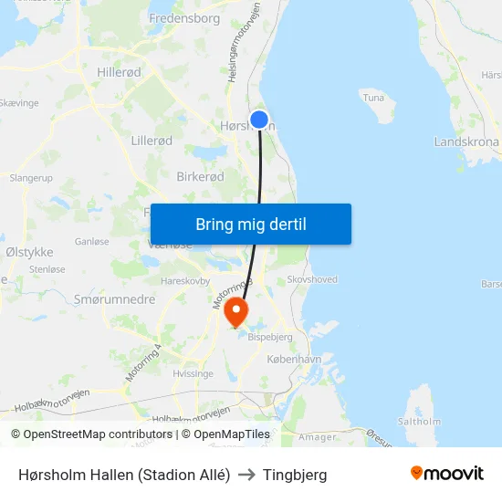 Hørsholm Hallen (Stadion Allé) to Tingbjerg map
