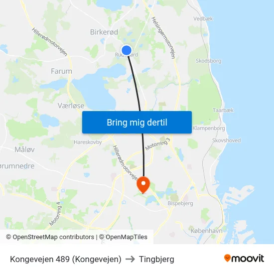 Kongevejen 489 (Kongevejen) to Tingbjerg map