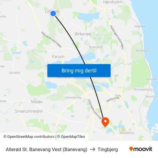 Allerød St. Banevang Vest (Banevang) to Tingbjerg map