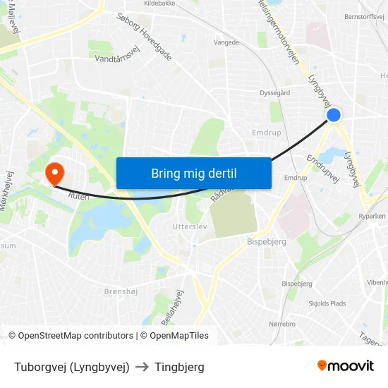 Tuborgvej (Lyngbyvej) to Tingbjerg map
