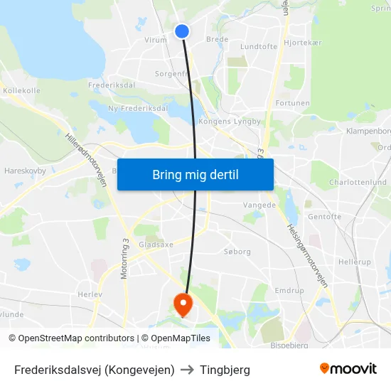 Frederiksdalsvej (Kongevejen) to Tingbjerg map