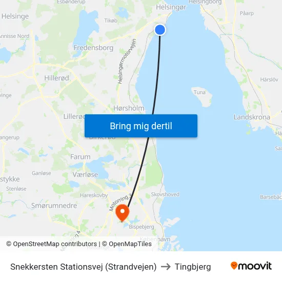 Snekkersten Stationsvej (Strandvejen) to Tingbjerg map