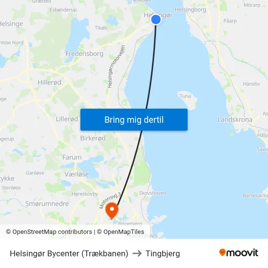Helsingør Bycenter (Trækbanen) to Tingbjerg map