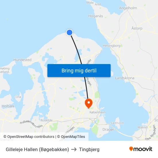 Gilleleje Hallen (Bøgebakken) to Tingbjerg map
