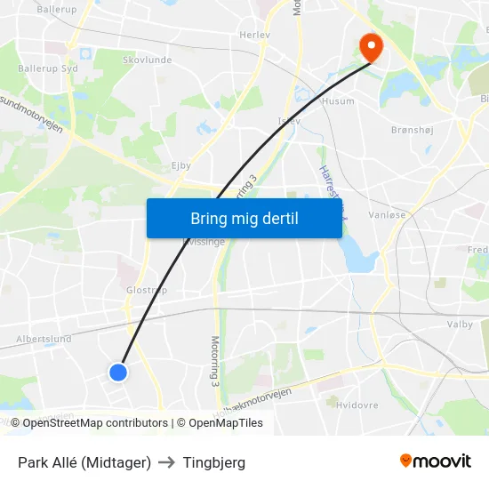Park Allé (Midtager) to Tingbjerg map