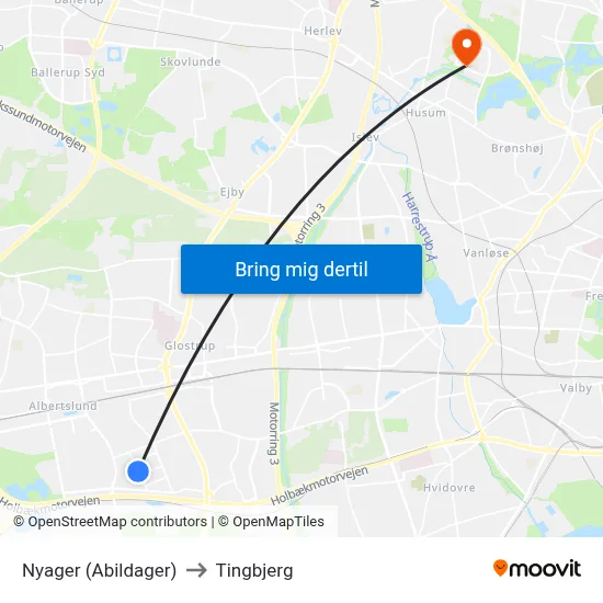 Nyager (Abildager) to Tingbjerg map