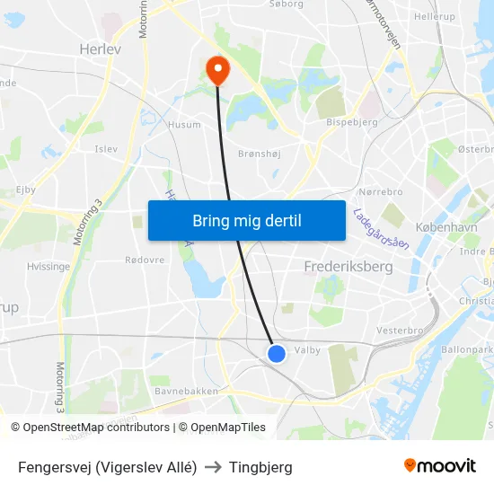 Fengersvej (Vigerslev Allé) to Tingbjerg map