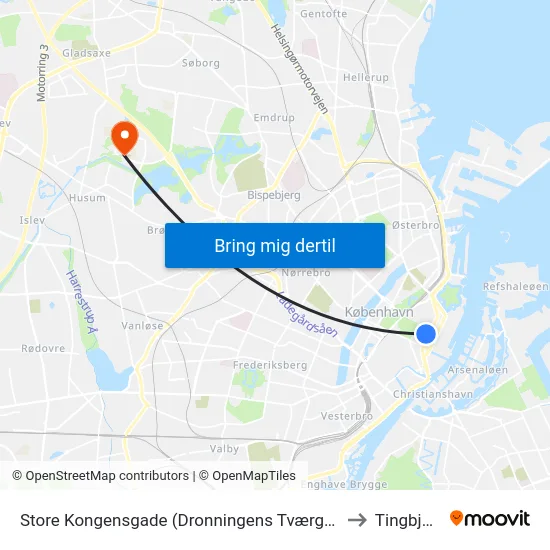 Store Kongensgade (Dronningens Tværgade) to Tingbjerg map