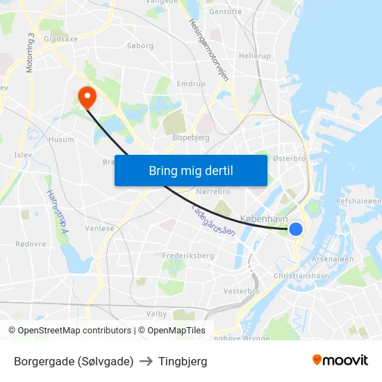 Borgergade (Sølvgade) to Tingbjerg map