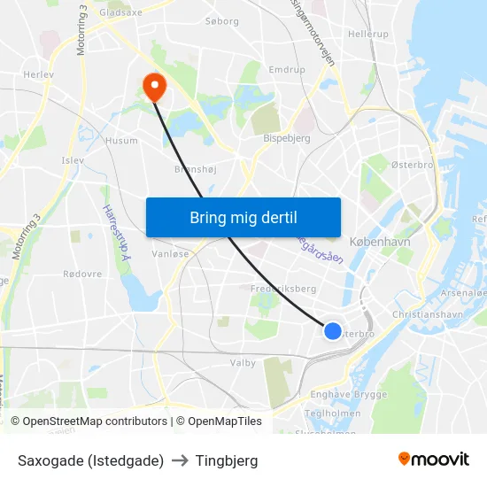 Saxogade (Istedgade) to Tingbjerg map
