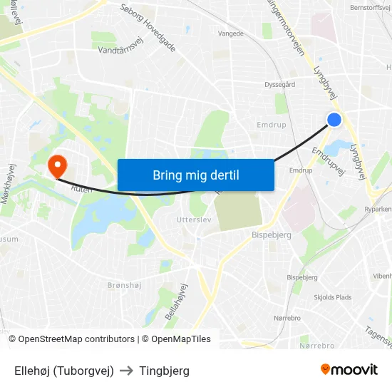 Ellehøj (Tuborgvej) to Tingbjerg map