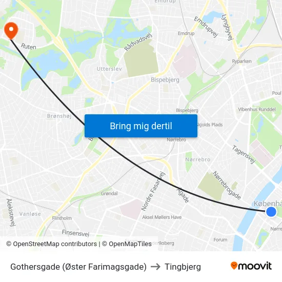 Gothersgade (Øster Farimagsgade) to Tingbjerg map