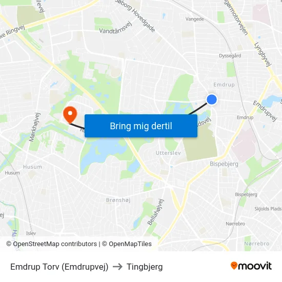 Emdrup Torv (Emdrupvej) to Tingbjerg map
