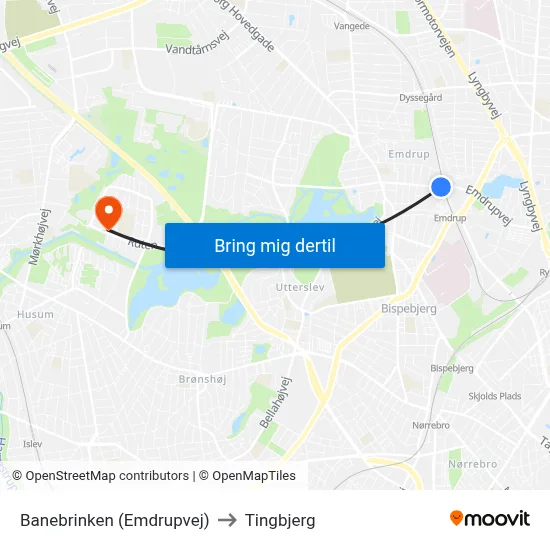 Banebrinken (Emdrupvej) to Tingbjerg map