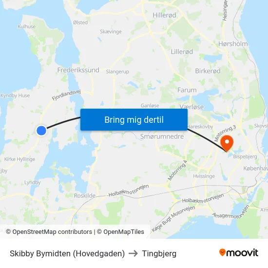 Skibby Bymidten (Hovedgaden) to Tingbjerg map