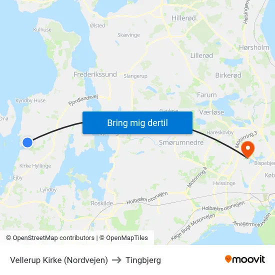 Vellerup Kirke (Nordvejen) to Tingbjerg map
