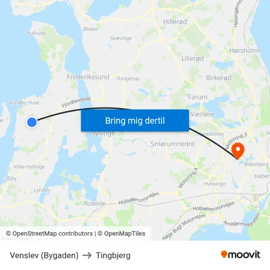 Venslev (Bygaden) to Tingbjerg map