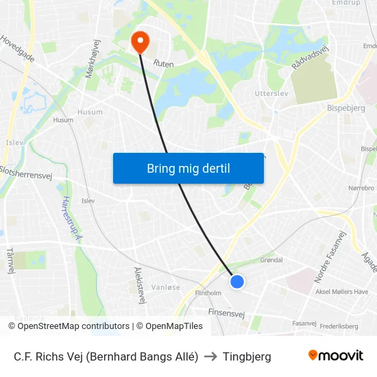 C.F. Richs Vej (Bernhard Bangs Allé) to Tingbjerg map