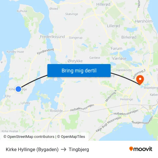 Kirke Hyllinge (Bygaden) to Tingbjerg map