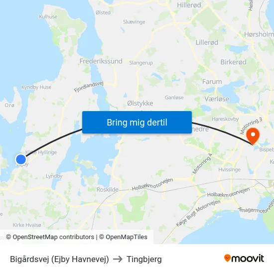 Bigårdsvej (Ejby Havnevej) to Tingbjerg map