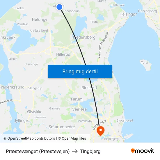 Præstevænget (Præstevejen) to Tingbjerg map